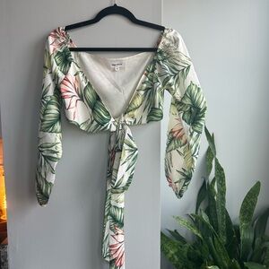 Superdown Green and Red Leaf Print Blouse